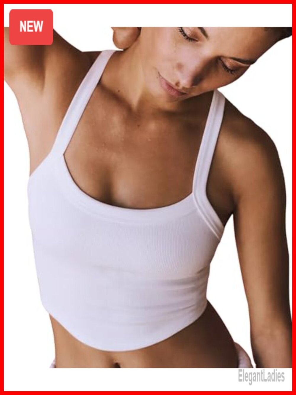 Ribbed Seamless Scoop Neck Crop Tank Top Athletic Workout Cami